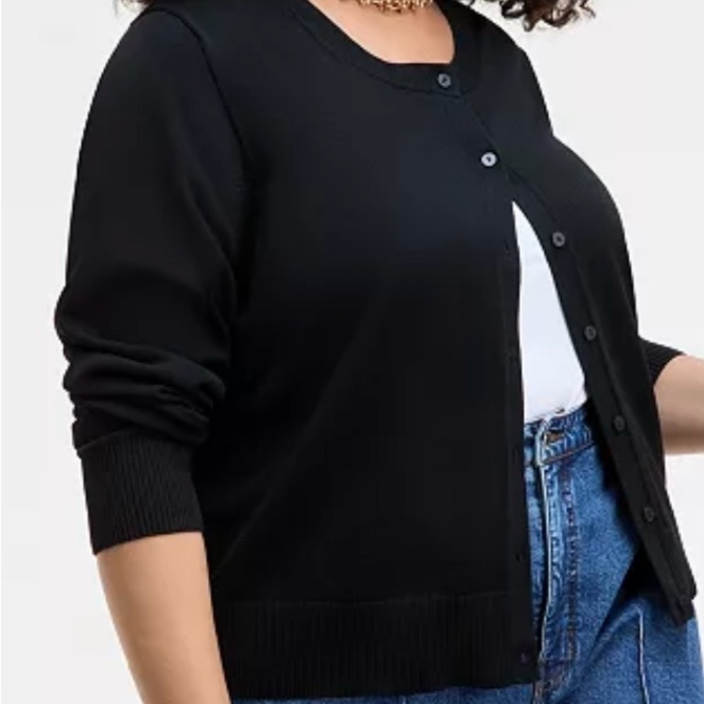 Black Knit Cardigan Sweater with Round Neckline